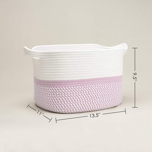 Pink Square Cotton Rope Woven Basket with Handles