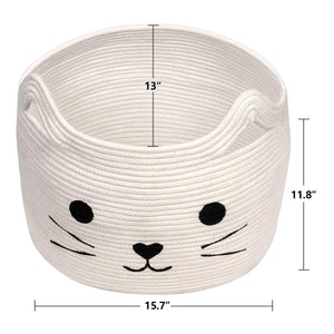 Smile Cat Large Woven Cotton Rope Storage Basket