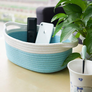 Small Blue Cotton Rope Woven Basket