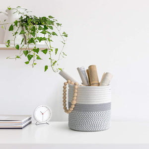 2-Pack Cotton Rope Plant Basket White and Grey Stripes