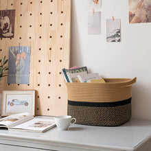 Load image into Gallery viewer, Brown and Black Square Cotton Rope Woven Basket with Handles