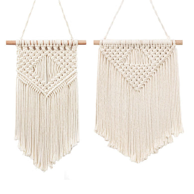2 Pcs Macrame Wall Hanging Small Woven Tapestry Beige