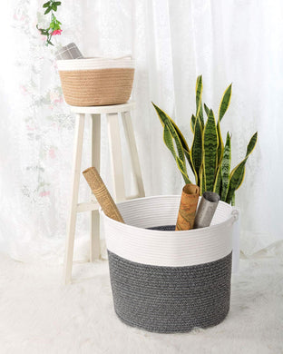 Dark Grey Cotton Rope Laundry Basket with Handles
