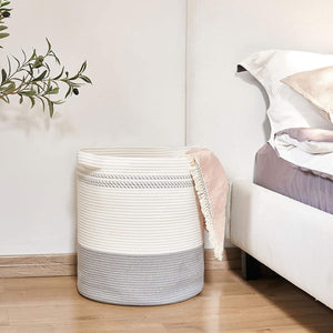 Grey Large Woven Storage Hamper Blanket Basket