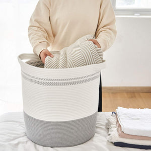 Grey Large Woven Storage Hamper Blanket Basket