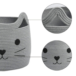 Smile Cat Large Woven Cotton Rope Storage Basket