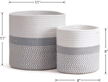 Load image into Gallery viewer, 2-Pack Cotton Rope Plant Basket White and Grey Stripes