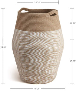 Tall Laundry Hamper Woven Jute Rope Basket 25.6" x 19.3"