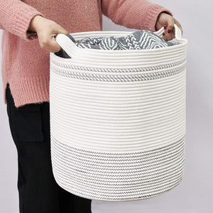 White Large Woven Storage Hamper Blanket Basket 18.1'' ×16.1''