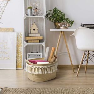 Woven Basket Tassel Cotton Rope Basket
