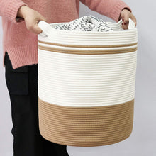 Load image into Gallery viewer, Camel Large Woven Storage Hamper Blanket Basket 18.1&#39;&#39; ×16.1&#39;&#39;