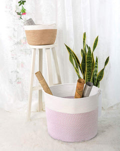 Cotton Rope Basket Baby Laundry Basket Pink