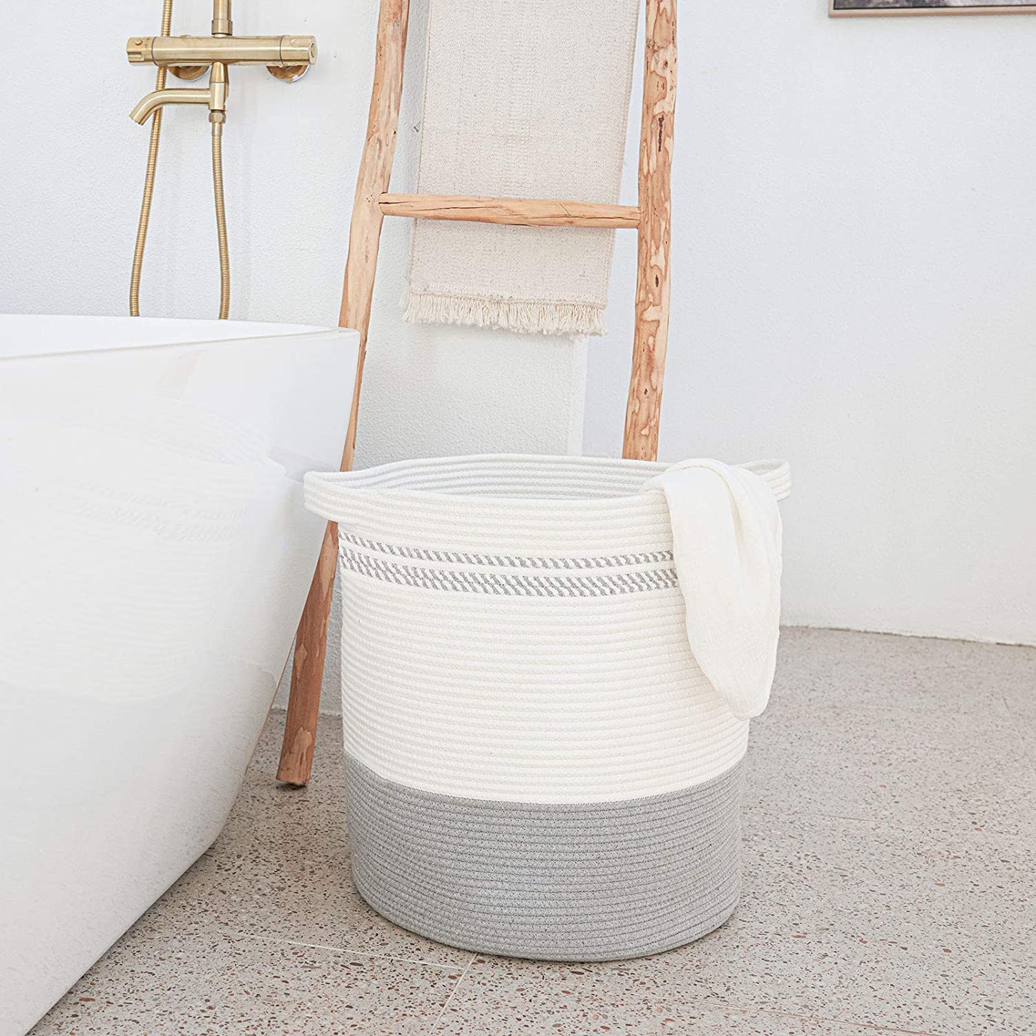 Grey Large Woven Storage Hamper Blanket Basket Timeyard