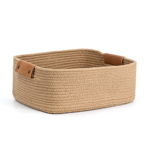 Rectangle Jute Rope Woven Basket with Handles