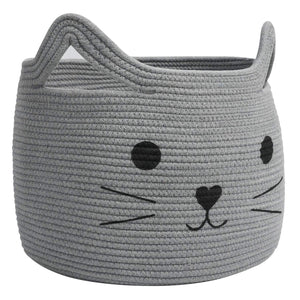 Smile Cat Large Woven Cotton Rope Storage Basket
