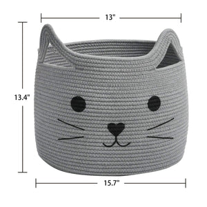 Smile Cat Large Woven Cotton Rope Storage Basket