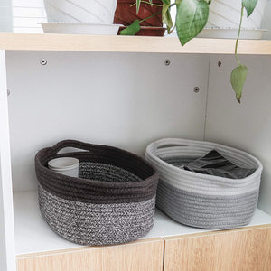 Cute Brown-White Rope Basket with Handles