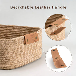 Rectangle Jute Rope Woven Basket with Handles