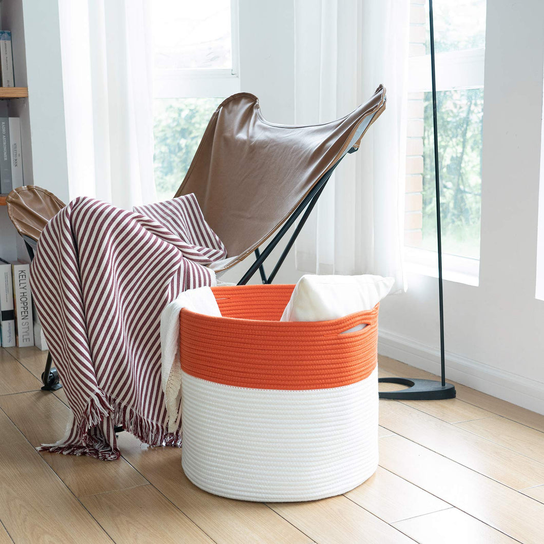 Large Cotton Rope Basket Cute Orange Design