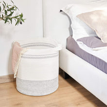 Load image into Gallery viewer, White Large Woven Storage Hamper Blanket Basket 18.1&#39;&#39; ×16.1&#39;&#39;