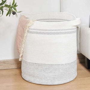 White Large Woven Storage Hamper Blanket Basket