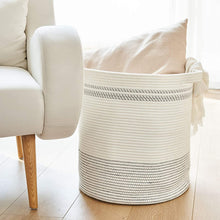 Load image into Gallery viewer, White Large Woven Storage Hamper Blanket Basket 18.1&#39;&#39; ×16.1&#39;&#39;