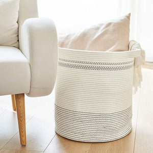 White Large Woven Storage Hamper Blanket Basket 18.1'' ×16.1''