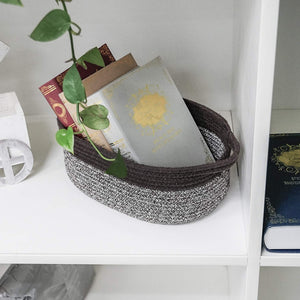 Cute Brown-White Rope Basket with Handles