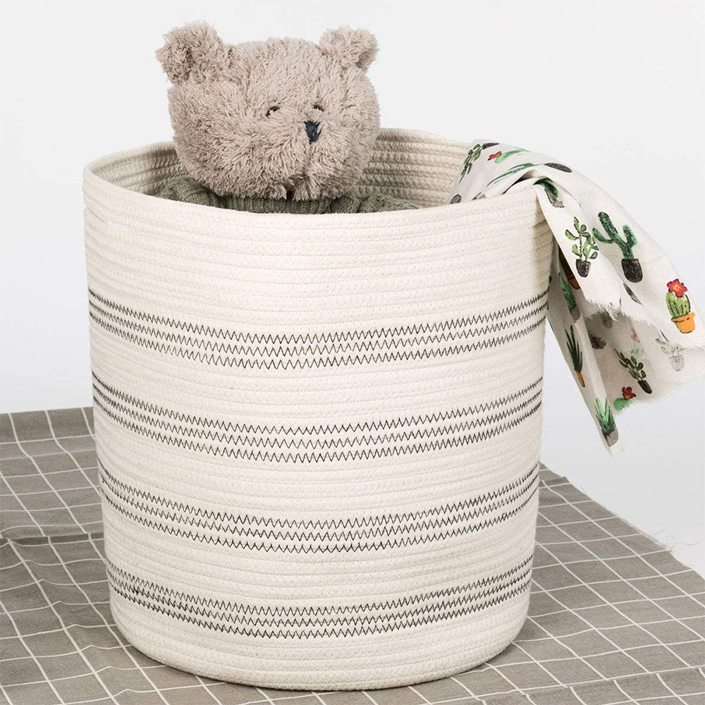 Baby Laundry Basket Woven Clothes Hampers Stripe Tall Basket for Kids Room 12