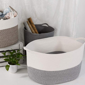 Bedroom Basket 3XL Woven Rope Storage Bin Box for Home Organizer Grey White Timeyard