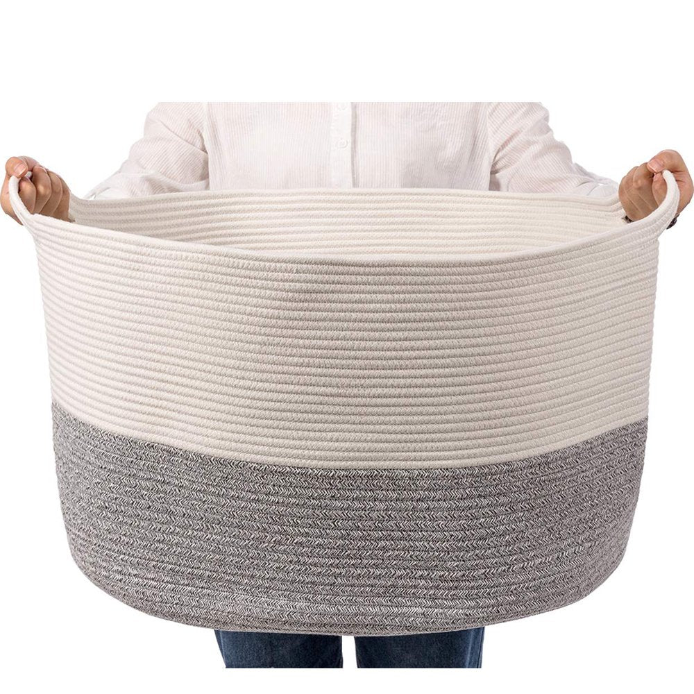 Bedroom Basket 3XL Woven Rope Storage Bin Box for Home Organizer Grey White