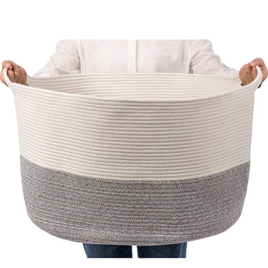 Bedroom Basket 3XL Woven Rope Storage Bin Box for Home Organizer Grey White Timeyard how big it is