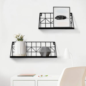 2 Pcs Black Wire Metal Wood Shelves