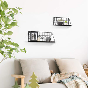 2 Pcs Black Wire Metal Wood Shelves