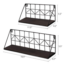Load image into Gallery viewer, 2 Pcs Black Wire Metal Wood Shelves