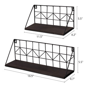 2 Pcs Black Wire Metal Wood Shelves
