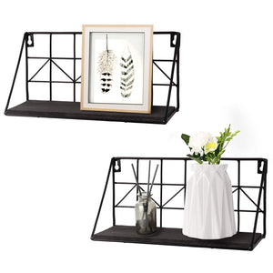 2 Pcs Black Wire Metal Wood Shelves