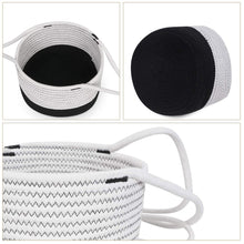 Load image into Gallery viewer, Black and White Plant Basket Woven Cotton Rope Wall Hanging Indoor Planter well made craftsmanship