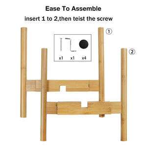 Corner Plant Stand Bamboo Adjustable Width 8" up to 12" Details