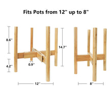 Load image into Gallery viewer, Corner Plant Stand Bamboo Adjustable Width 8&quot; up to 12&quot; Size