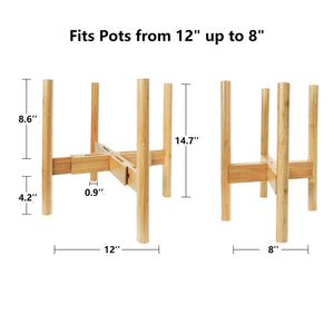 Corner Plant Stand Bamboo Adjustable Width 8" up to 12" Size