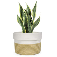Load image into Gallery viewer, Cotton Rope Plant Basket Yellow and White Basket