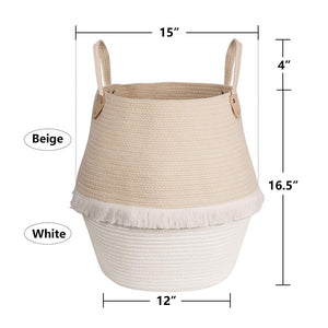Cute Woven Clothes Hamper For Baby Plush Stuffed Animals Toys Storage Basket with Long Handles large size