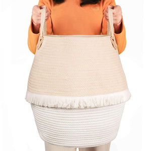 Cute Woven Clothes Hamper For Baby Plush Stuffed Animals Toys Storage Basket with Long Handles how big it is