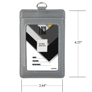 2-Sided Vertical Genuine Leather ID Badge Holder with Lanyard