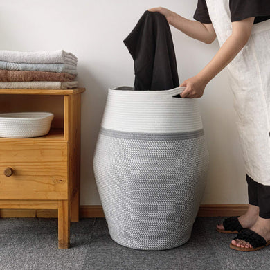 Wicker Cotton Rope Tall Laundry Basket 25.6