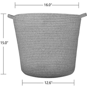 Grey Laundry Basket Cotton Rope Basket Hamper for Blanket 16.0 x 15.0 x 12.6 in Size
