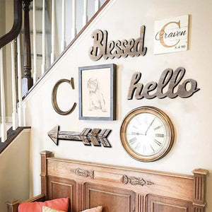 Hello Wood Sign Cut Letters Rustic Farmhouse Wall Hanging Gallery Decor bedroom decoration