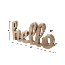 Load image into Gallery viewer, Hello Wood Sign Cut Letters Rustic Farmhouse Wall Hanging Gallery Decor product size