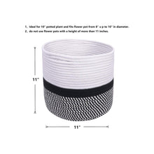 Load image into Gallery viewer, Cotton Rope Plant Basket Floor Indoor Planters 11&quot; x 11&quot; Gray and White Stripe timeyard